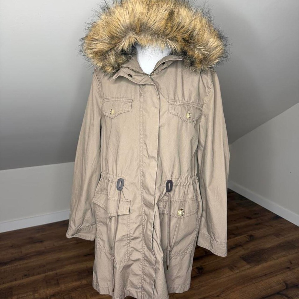 Liz Claiborne Petite Faux Fur Hood Utility Parka Bloke core